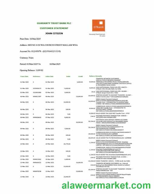 Nigeria Guaranty Trust Bank Plc account statement Word and PDF template, version 2